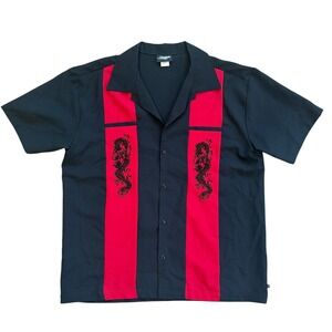 Vintage Hoax Dragon Bowling Shirt Mens Large Black Red Embroidered USA